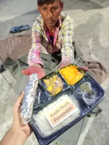 food distribution for small poor old man in delhi from aapke saath foundation team in holi