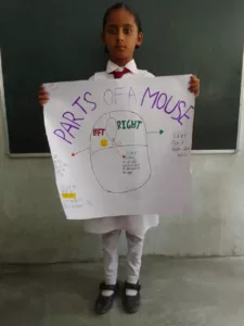 school kids howing his activity work