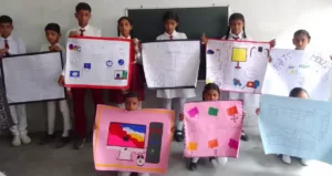 school kids howing his activity work