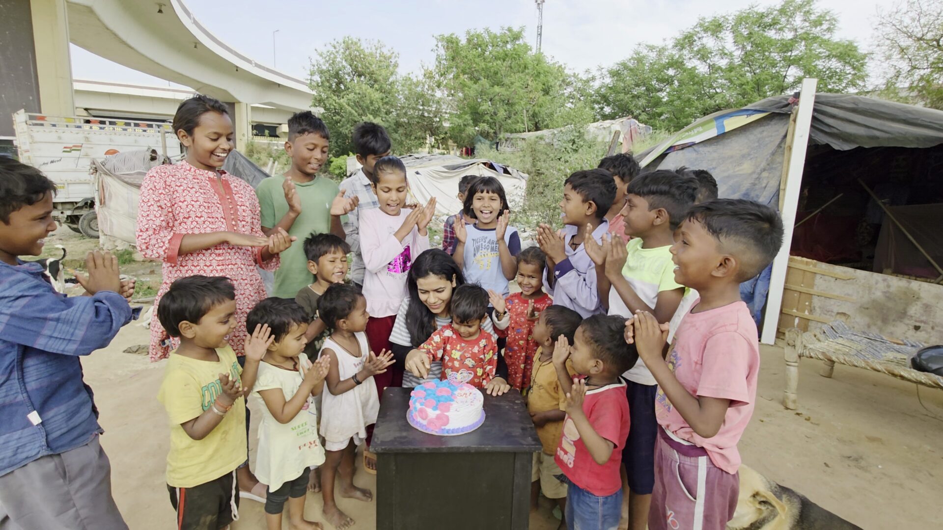 Birthday food donation celebration with slum kids