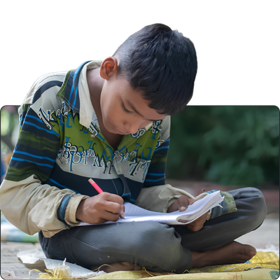 A child studying on the floor